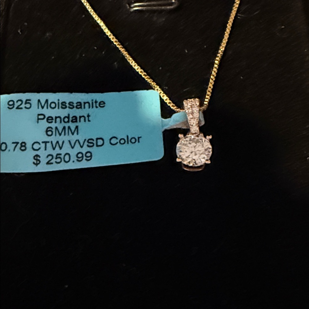Moisanite pendant w/chain 14ktGold-over 925 Sterling Silver 22”